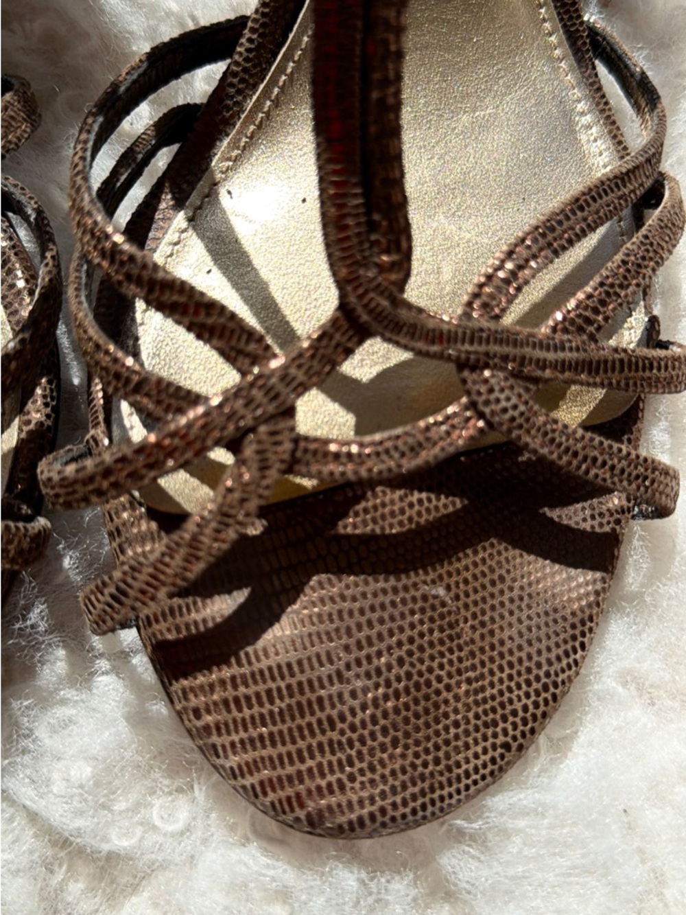 ANTONIO MELANI Metallic Brown Full Leather High-Heel Strappy Sandals - Picture 9 of 14